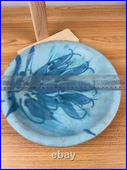 JT Abernathy Art Pottery Centerpiece Plate Ceramic Blue Leaf Design 11.5