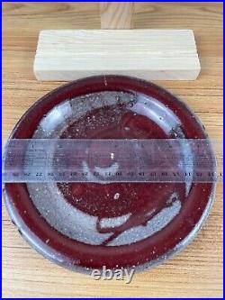 JT Abernathy Art Pottery Cupped Decorative Plate Ceramic Oxblood Red 7.5 Dia