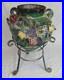 Japanese Art Pottery Ceramic Vase With Metal Base