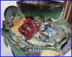 Japanese Art Pottery Ceramic Vase With Metal Base