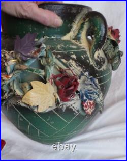 Japanese Art Pottery Ceramic Vase With Metal Base