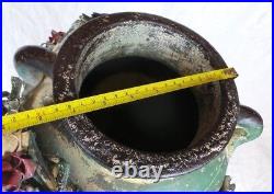 Japanese Art Pottery Ceramic Vase With Metal Base