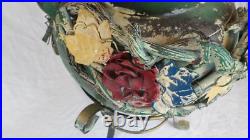 Japanese Art Pottery Ceramic Vase With Metal Base
