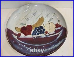 Jerry Chapelle Large Ceramic Art Pottery Centerpiece Bowl with Fruit Decorations