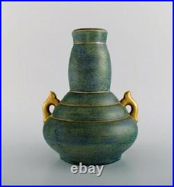 Josef Ekberg for Gustavsberg. Art Deco vase with handles in glazed ceramics