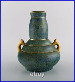 Josef Ekberg for Gustavsberg. Art Deco vase with handles in glazed ceramics