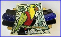 Juozas Rasa Saldaitis Pottery Ceramic Parrot on Branch Wall Art 13x10 Signed