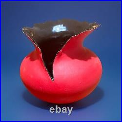 Kaolin Pottery Contemporary Vessel Thunderbolt Red & Black Vase Round 8 tall