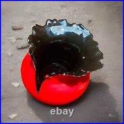 Kaolin Pottery Contemporary Vessel Thunderbolt Red & Black Vase Round 8 tall