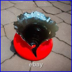 Kaolin Pottery Contemporary Vessel Thunderbolt Red & Black Vase Round 8 tall