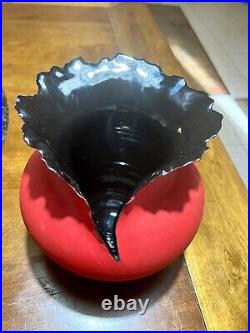 Kaolin Pottery Contemporary Vessel Thunderbolt Red & Black Vase Round 8 tall