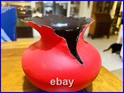 Kaolin Pottery Contemporary Vessel Thunderbolt Red & Black Vase Round 8 tall