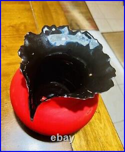 Kaolin Pottery Contemporary Vessel Thunderbolt Red & Black Vase Round 8 tall