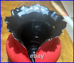 Kaolin Pottery Contemporary Vessel Thunderbolt Red & Black Vase Round 8 tall