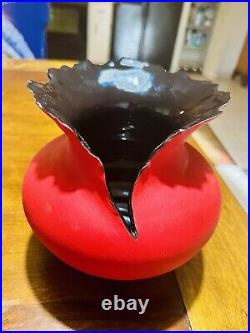 Kaolin Pottery Contemporary Vessel Thunderbolt Red & Black Vase Round 8 tall