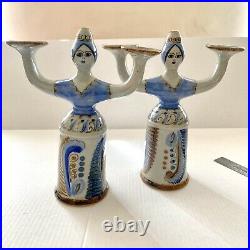 Ken Edwards Ceramic Candle Holder Set of 2 Women Mexican Folk Art Pottery VTG