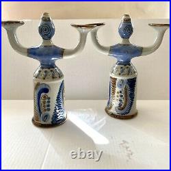 Ken Edwards Ceramic Candle Holder Set of 2 Women Mexican Folk Art Pottery VTG