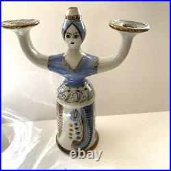 Ken Edwards Ceramic Candle Holder Set of 2 Women Mexican Folk Art Pottery VTG