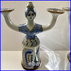 Ken Edwards Ceramic Candle Holder Set of 2 Women Mexican Folk Art Pottery VTG