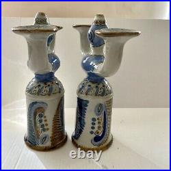 Ken Edwards Ceramic Candle Holder Set of 2 Women Mexican Folk Art Pottery VTG