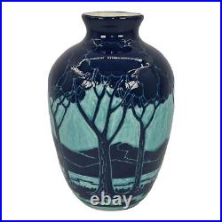 Ken Tracy Studio 2017 Art Deco Pottery Hand Made Scenic Blue Ceramic Vase