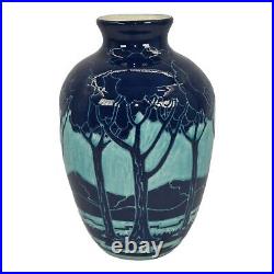 Ken Tracy Studio 2017 Art Deco Pottery Hand Made Scenic Blue Ceramic Vase