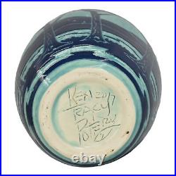 Ken Tracy Studio 2017 Art Deco Pottery Hand Made Scenic Blue Ceramic Vase