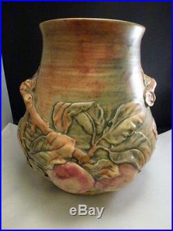 LARGE VINTAGE WELLER APPLES BRANCHES OHIO ART POTTERY VASE 10 1/4 tall