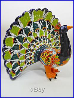 Large 22 TALAVERA PEACOCK Dolores Hidalgo colorful ceramic mexican folk art