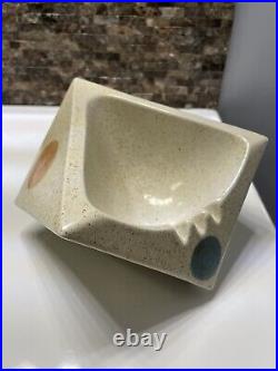 Large Atomic Cubist Mid-Century Lapid Israel Art Pottery Ceramic Ashtray Eames