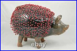 Large Ceramic/Pottery Pig Mexican Folk Art Handmade Collectible Decor Red Pins