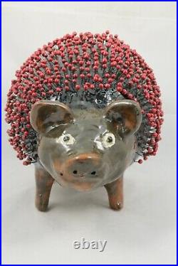 Large Ceramic/Pottery Pig Mexican Folk Art Handmade Collectible Decor Red Pins