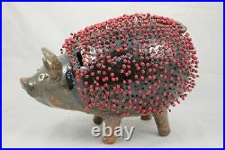 Large Ceramic/Pottery Pig Mexican Folk Art Handmade Collectible Decor Red Pins