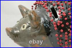 Large Ceramic/Pottery Pig Mexican Folk Art Handmade Collectible Decor Red Pins