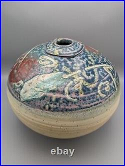 Large Contemporary Modern Abstract Studio Art Pottery Vase MCM Pot 10 x 10