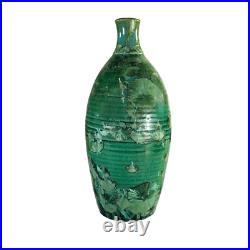 Large Green Crystaline Studio Art Pottery Vase Wheel Thrown 11.5