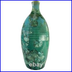 Large Green Crystaline Studio Art Pottery Vase Wheel Thrown 11.5