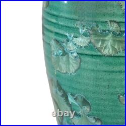 Large Green Crystaline Studio Art Pottery Vase Wheel Thrown 11.5