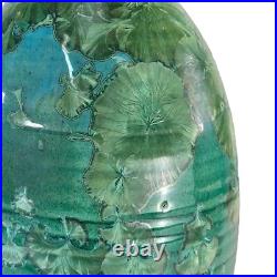 Large Green Crystaline Studio Art Pottery Vase Wheel Thrown 11.5