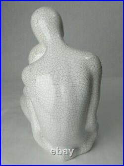 Large JARU 1983 White Ceramic Lovers Couple Modernist Abstract Sculpture