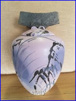 Large Lidded Vase Urn pottery ceramic signed by Noted Artist Mark Hines Sig