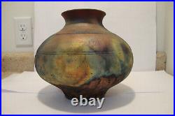 Large Marty Marcus Signed RAKU Vase 8 x 9 Studio Art Pottery Vintage Rare