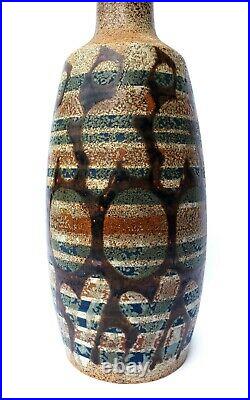 Large Mid-Century Lapid Israel Studio Pottery Abstract Wax Resist Vase Signed