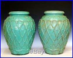 Large Pair Antique Galloway Terracotta Ceramic Art Deco Pottery Garden Urn Vases