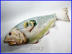 Large Vintage Italian Majolica Pottery Hand Painted Fish Tureen