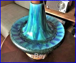 Large Vintage MCM Glazed Ceramic Art Pottery Iconic Blue Green Lamp