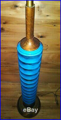 Large Vintage MCM Glazed Ceramic Art Pottery Iconic Blue Lamp Tall 57
