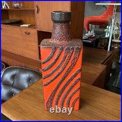 Large West Germany Scheurich Ceramic Vase Orange Fat Lava MCM Vintage