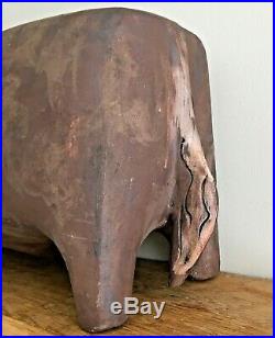 Large studio art ceramic sculpture of a bull, painted & artist's initals