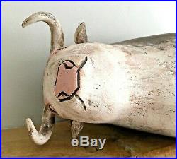 Large studio art ceramic sculpture of a bull, painted & artist's initals